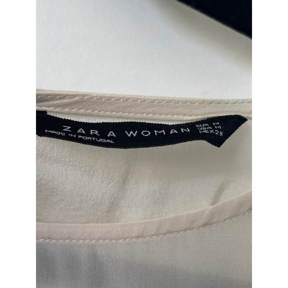 Zara Woman Silk & Wool Mixed Media Blouse Cream High Low Long Sleeve Medium - Picture 2 of 8